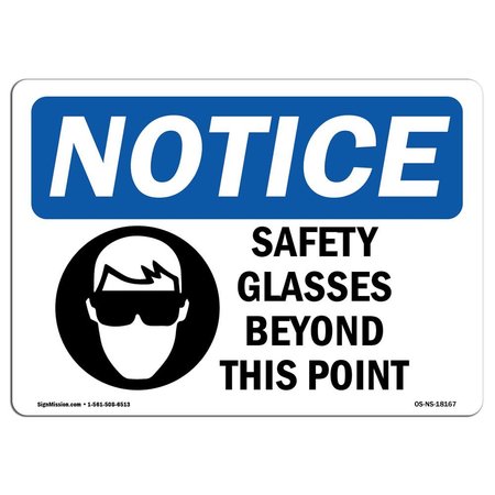 SIGNMISSION OSHA Sign, Glasses Beyond This Point With Symbol, 14in X 10in Aluminum, 14" W, 10" H, Landscape OS-NS-A-1014-L-18167